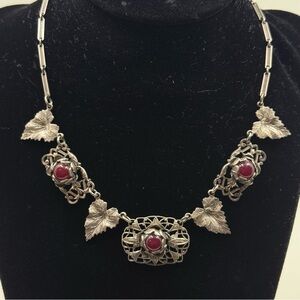 Silver and Red Vintage Necklace